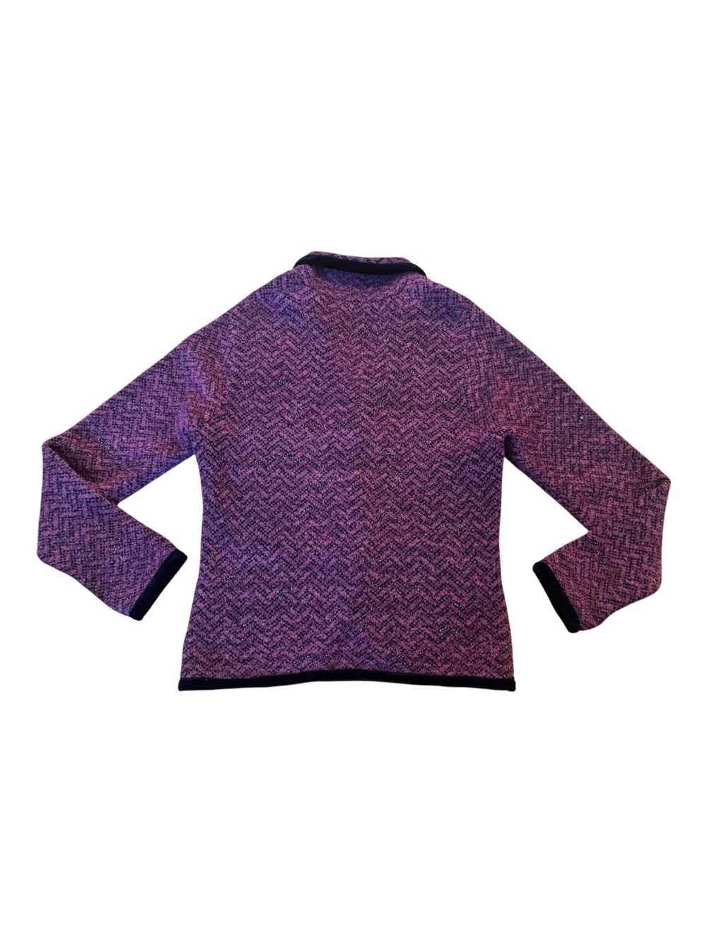 Vintage Icelandic Designs Purple Herringbone Knit Cardigan | Black Velvet Trim - Picture 3 of 11